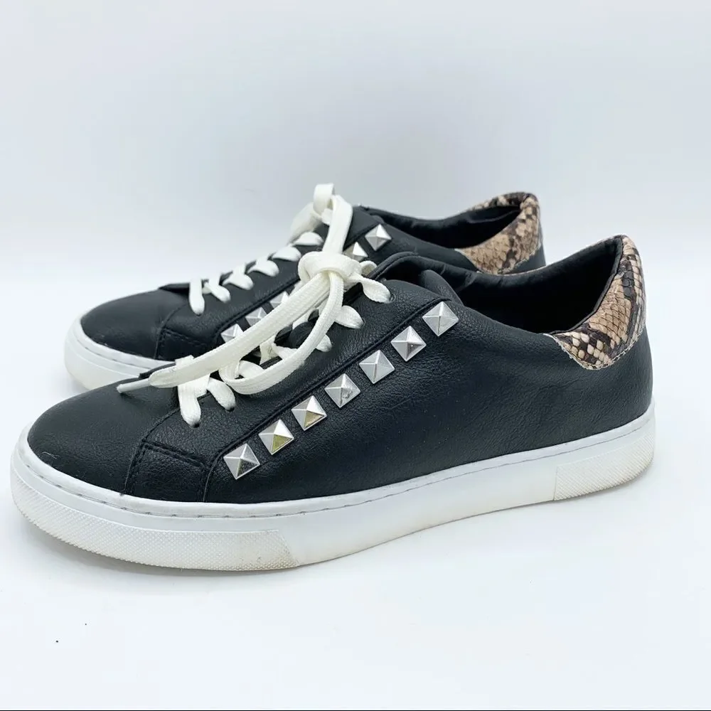 Steve Madden Sienna Black Lace‎ Up Sneakers with Snakeskin and Stud Detailing